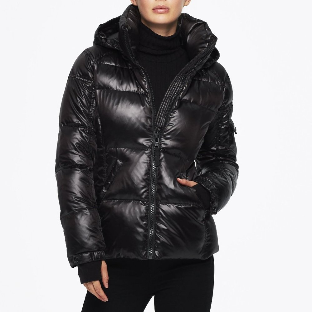 S13/NYC Womens Gloss Kylie Jet Black Down Quilted Puffer Jacket M19103ND…
